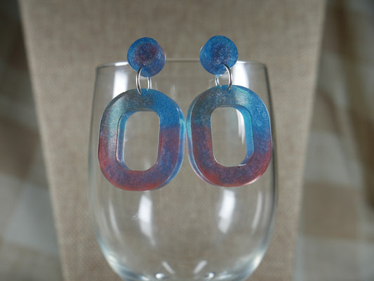 Resin Blue and Red Square Earrings