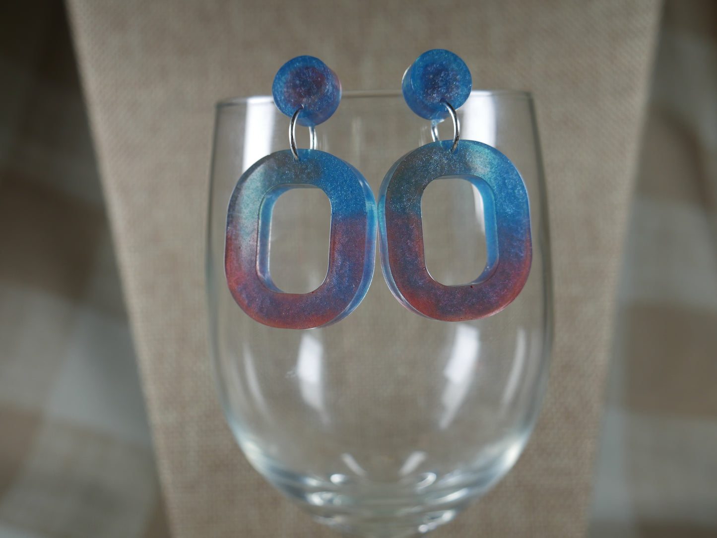 Resin Blue and Red Square Earrings