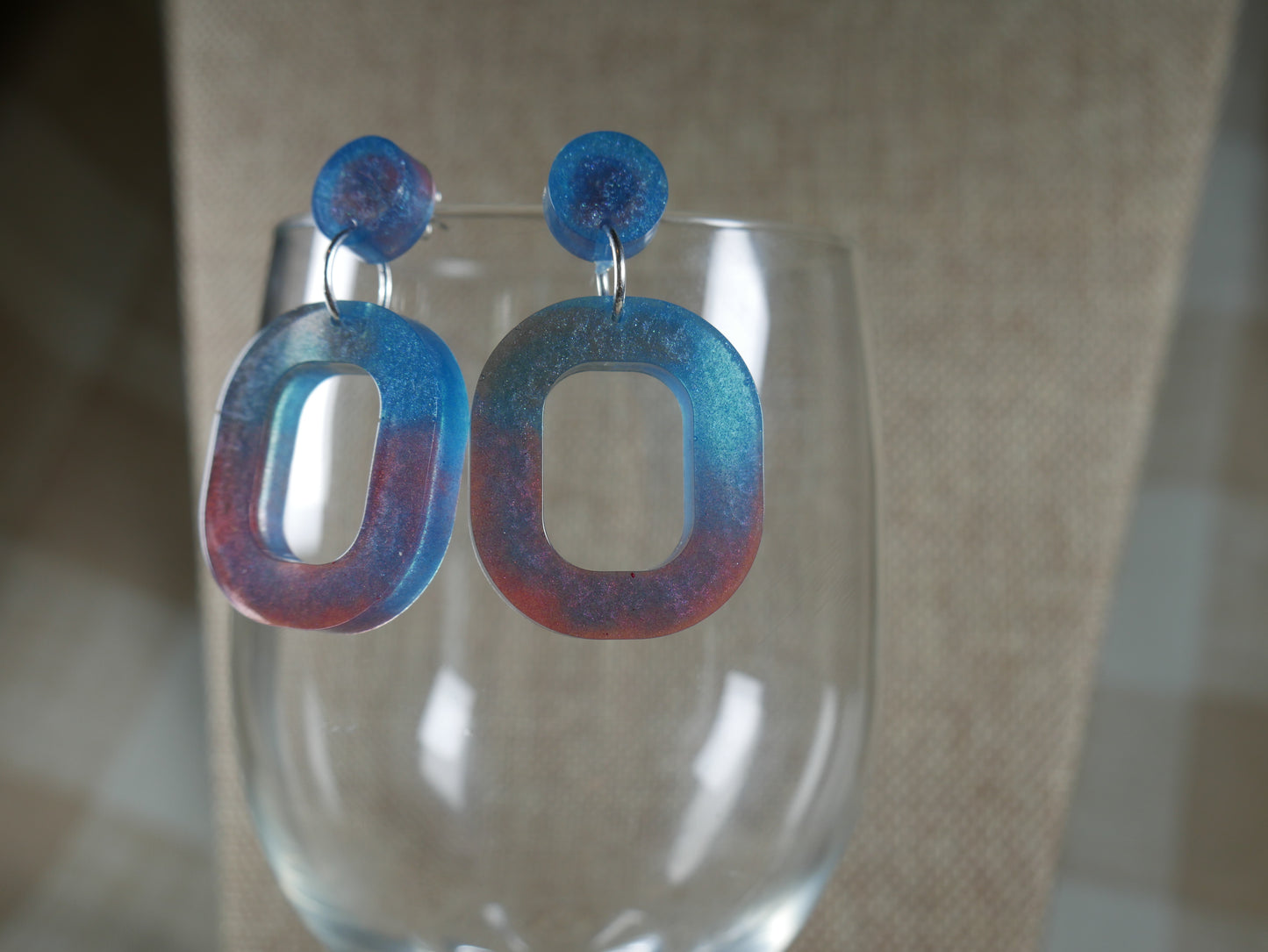 Resin Blue and Red Square Earrings