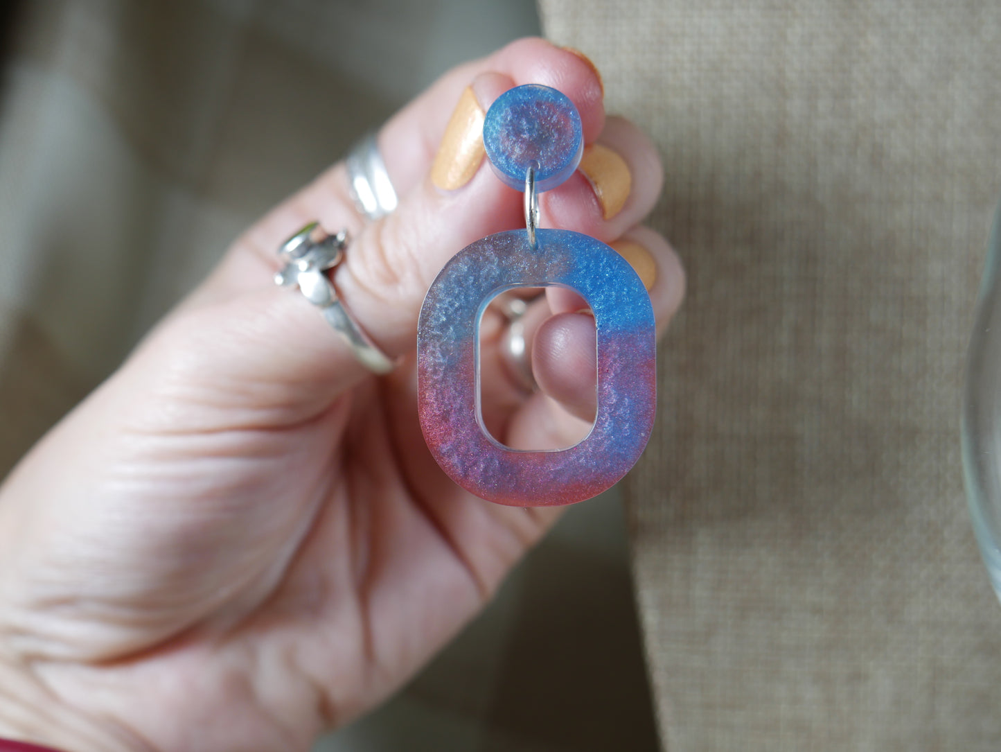 Resin Blue and Red Square Earrings