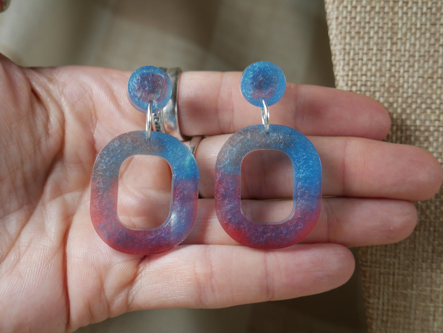 Resin Blue and Red Square Earrings