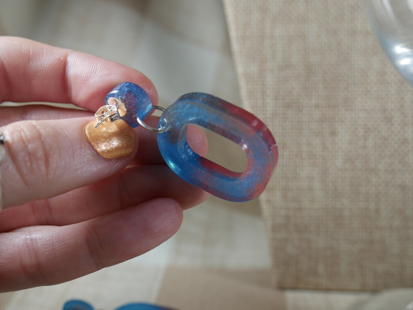 Resin Blue and Red Square Earrings