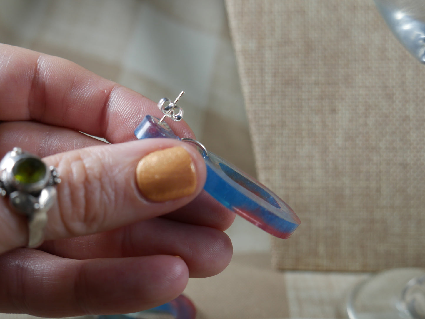 Resin Blue and Red Square Earrings