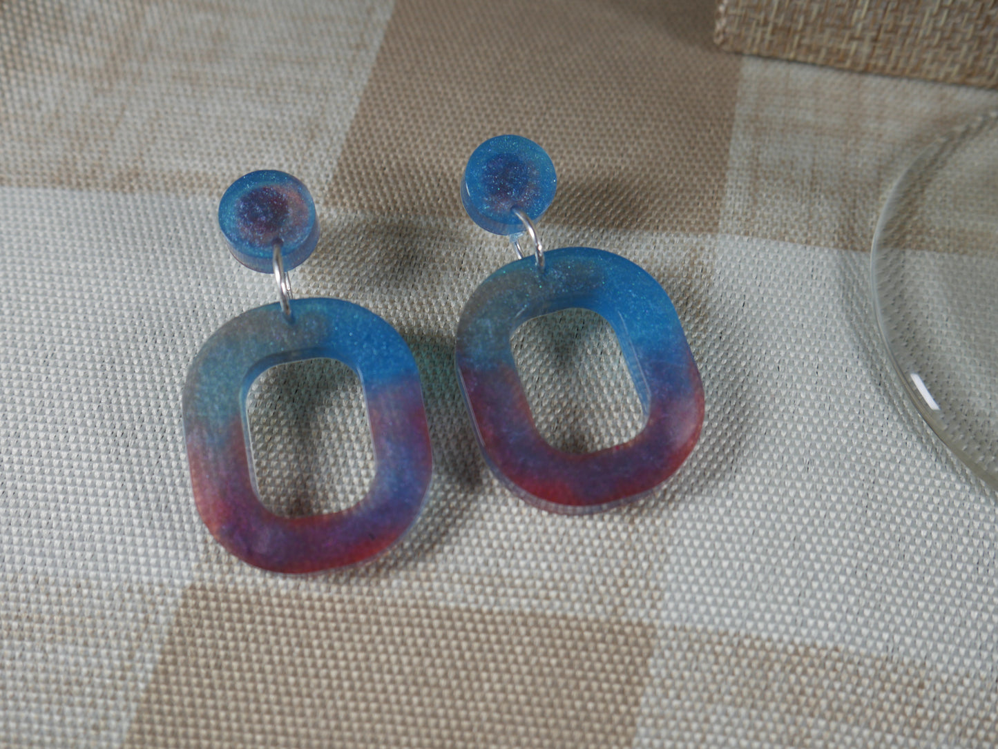 Resin Blue and Red Square Earrings