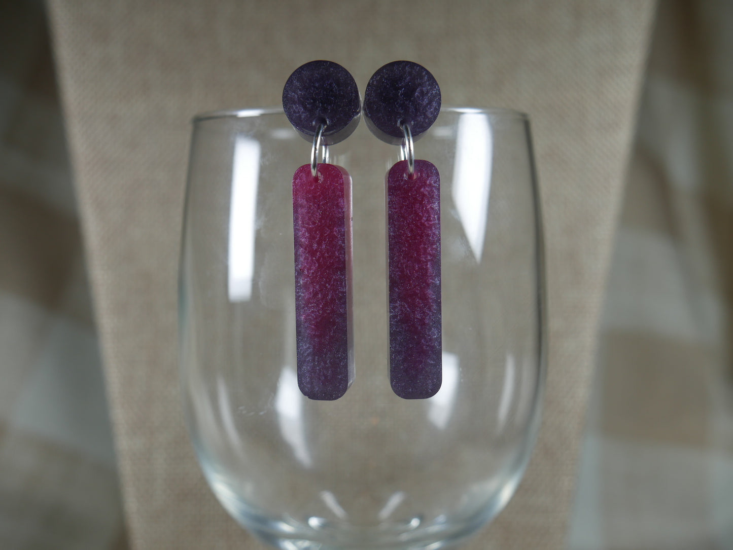 Resin Purple and Cranberry Colored Earrings