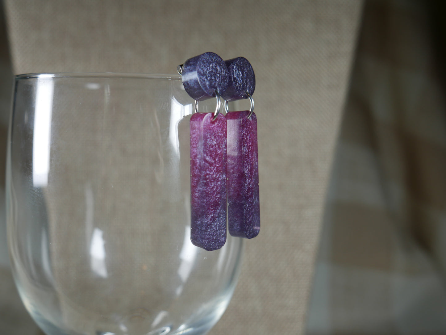 Resin Purple and Cranberry Colored Earrings