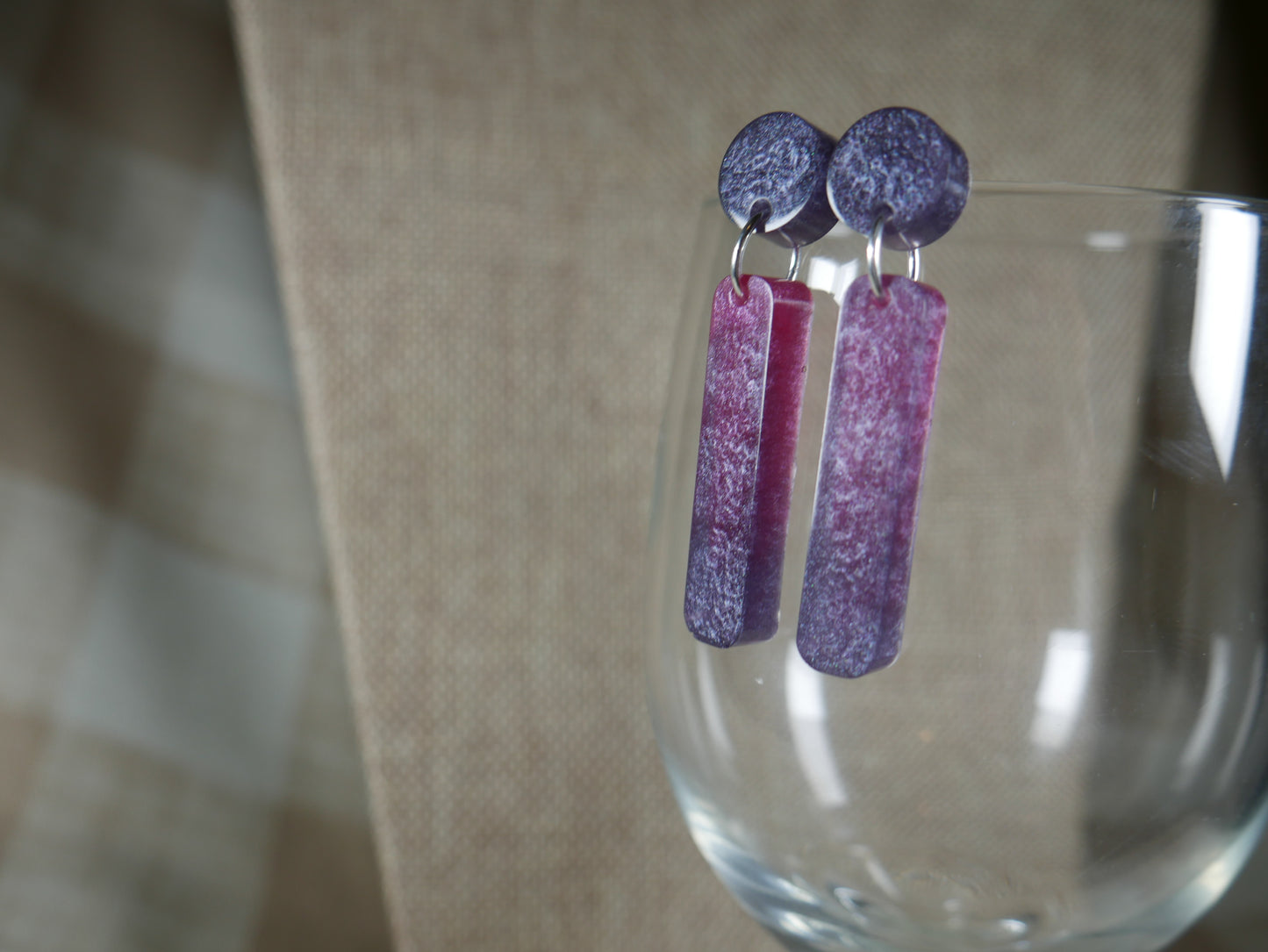 Resin Purple and Cranberry Colored Earrings