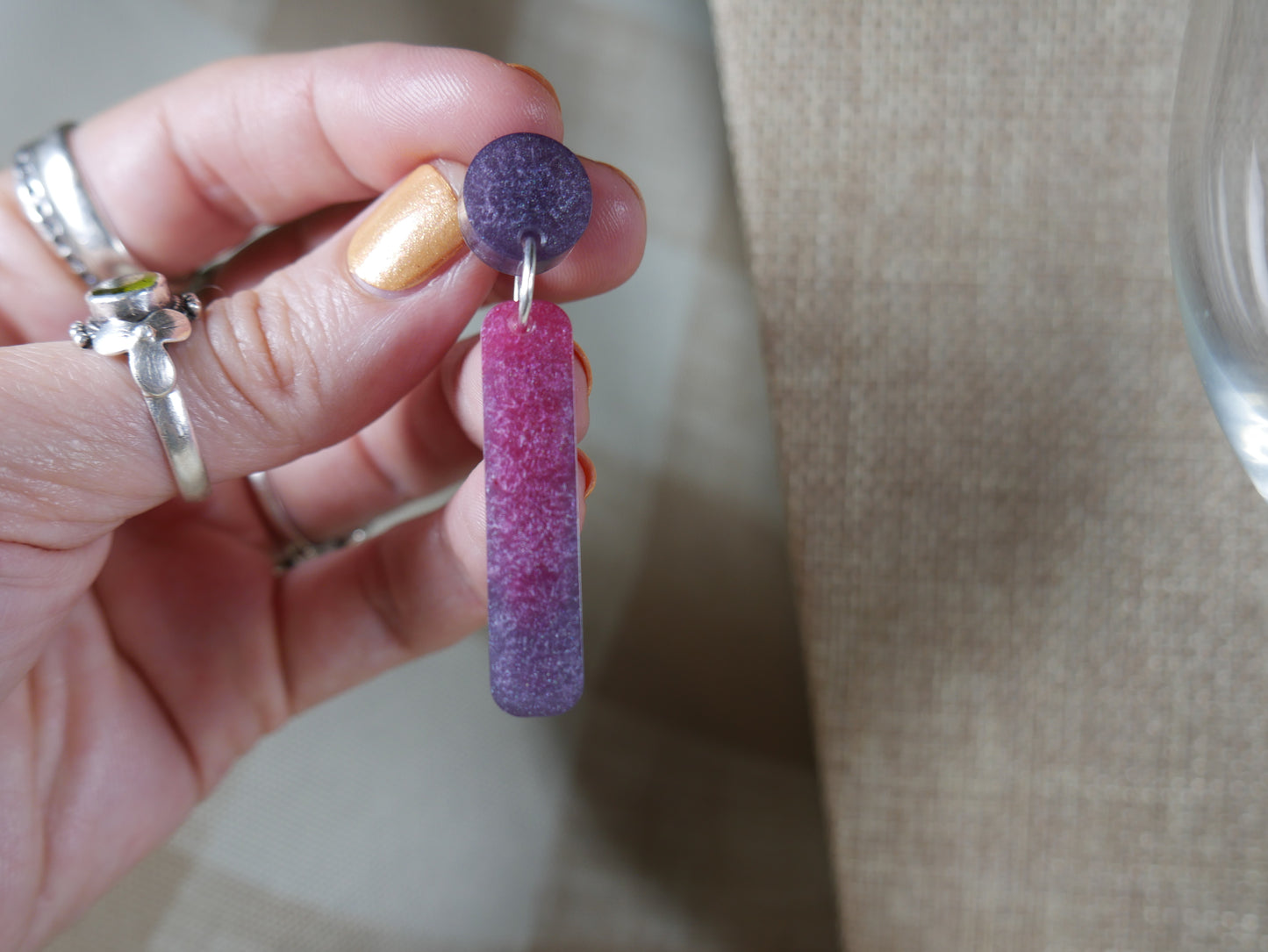 Resin Purple and Cranberry Colored Earrings