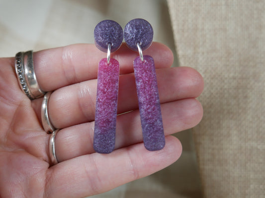 Resin Purple and Cranberry Colored Earrings