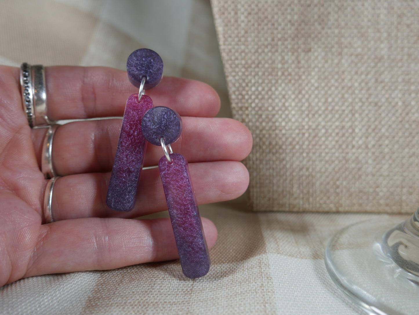 Resin Purple and Cranberry Colored Earrings