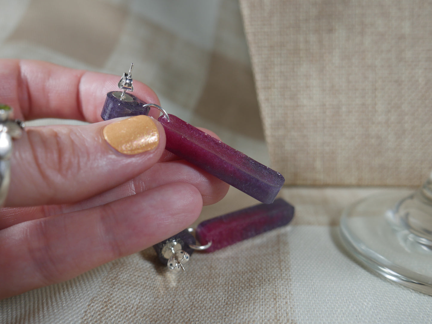 Resin Purple and Cranberry Colored Earrings