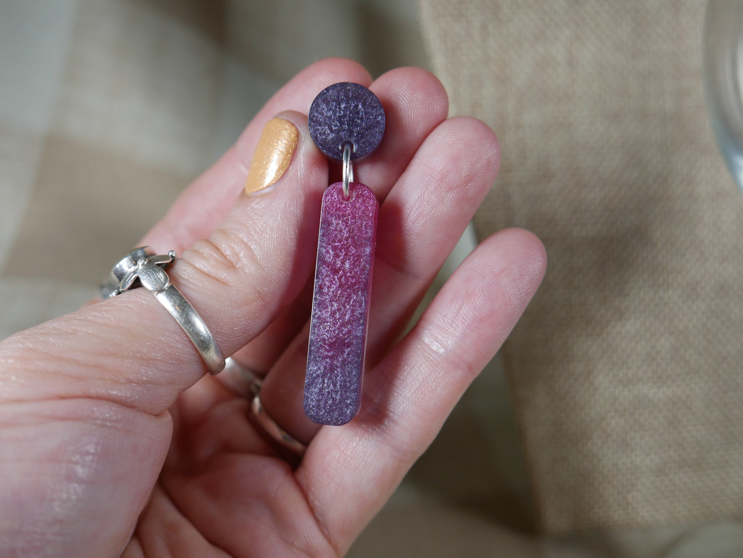 Resin Purple and Cranberry Colored Earrings