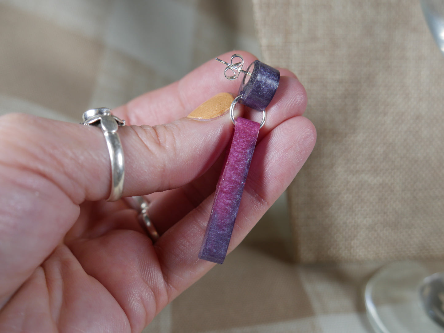 Resin Purple and Cranberry Colored Earrings