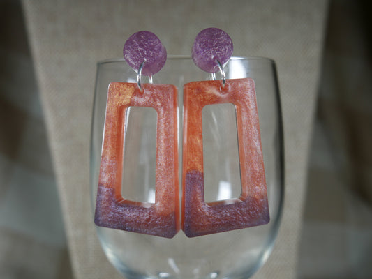 Resin Purple and Pink Rectangular Earrings