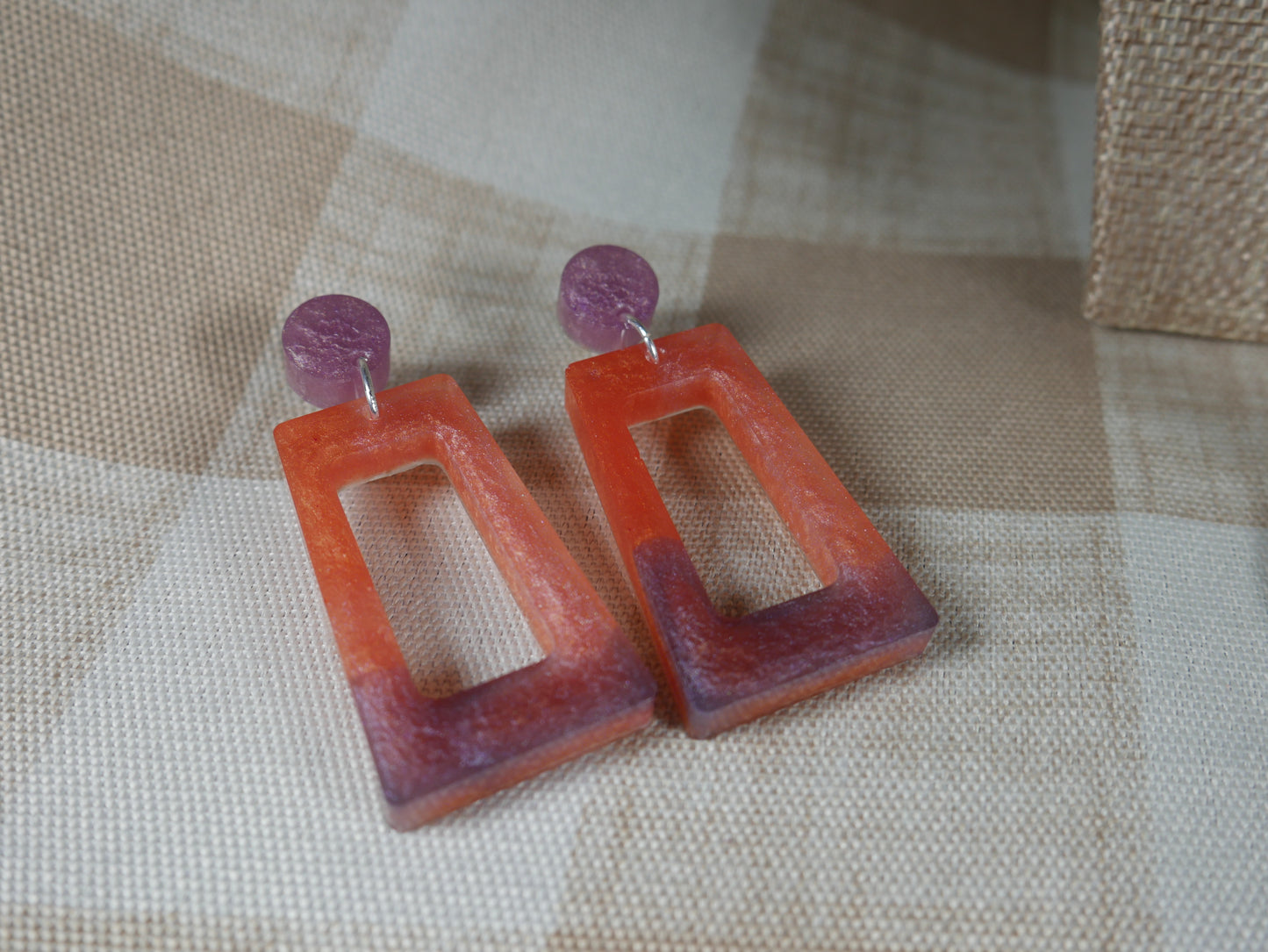 Resin Purple and Pink Rectangular Earrings
