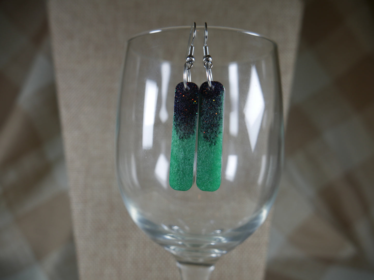 Resin Green and Black Sparkly Earrings