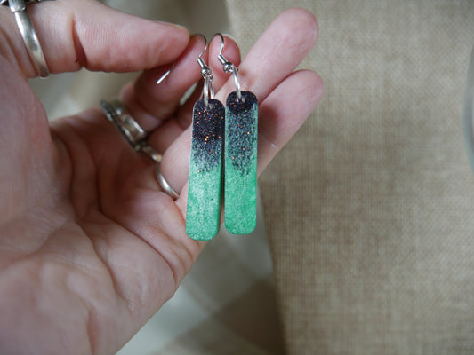 Resin Green and Black Sparkly Earrings