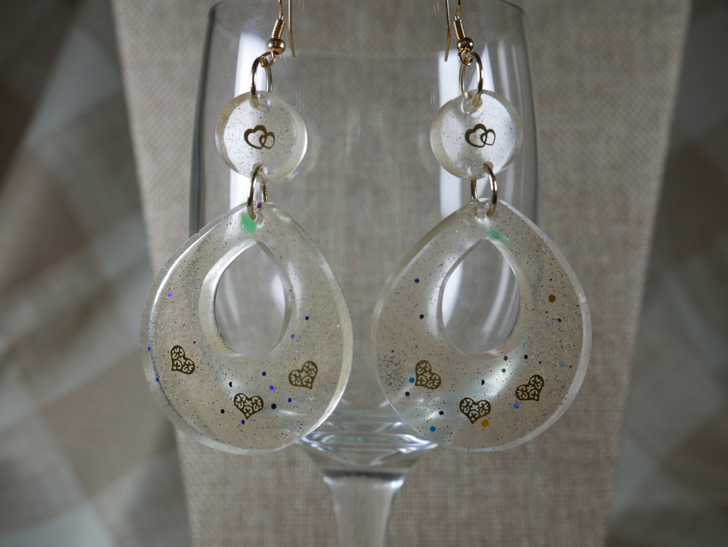 Resin Gold Heart Teardrop Earrings