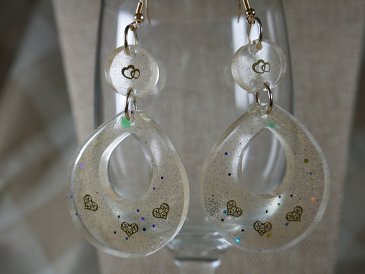 Resin Gold Heart Teardrop Earrings