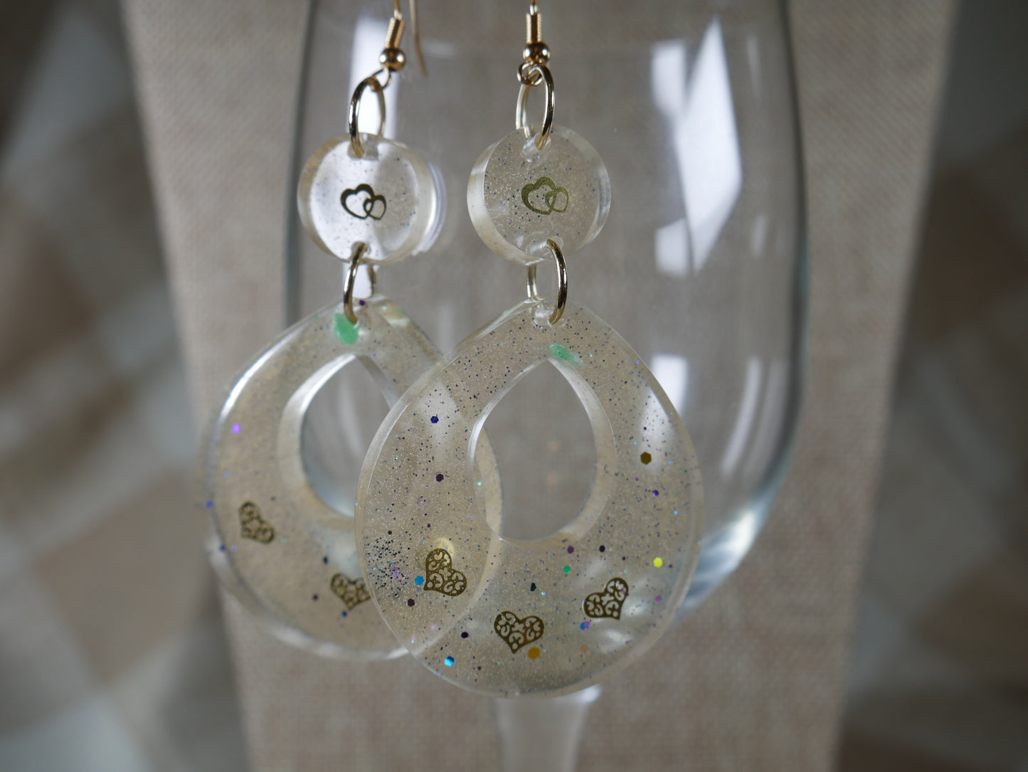 Resin Gold Heart Teardrop Earrings