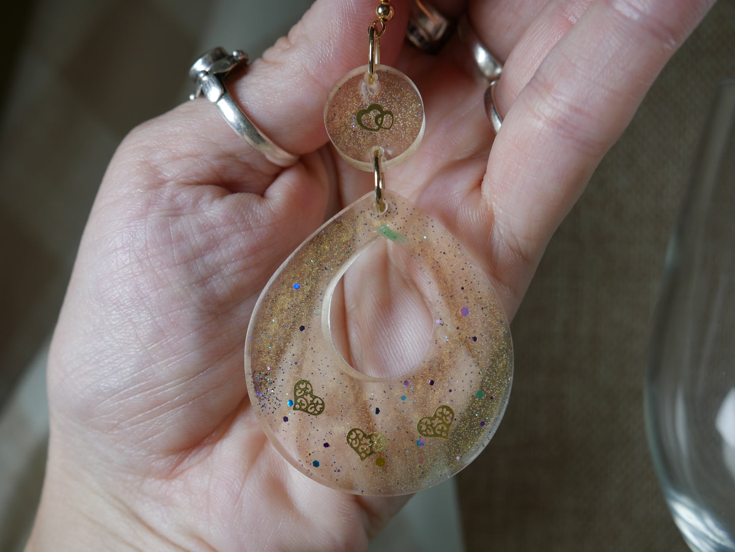 Resin Gold Heart Teardrop Earrings