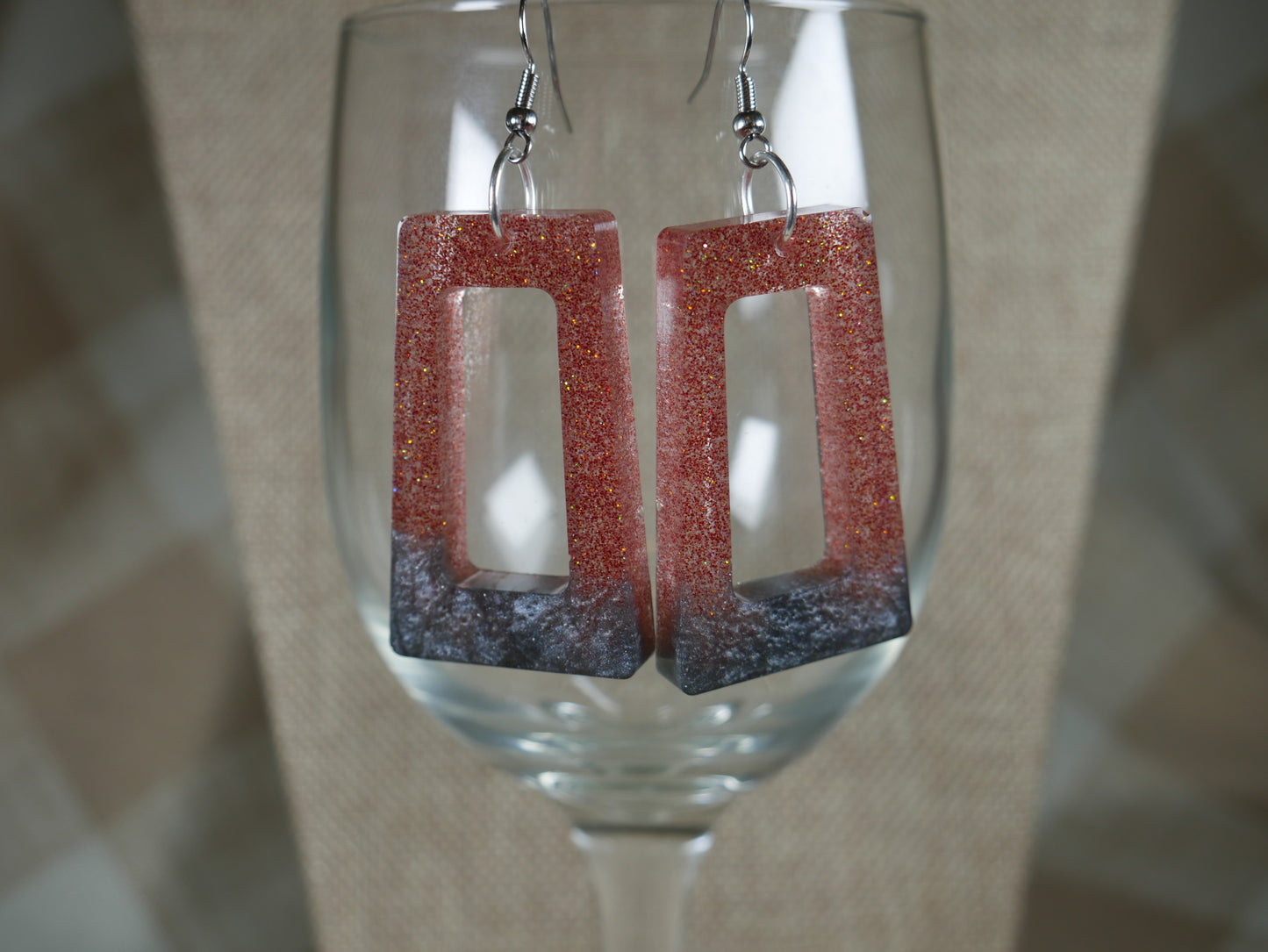 Resin Pink and Silver Colored Earrings