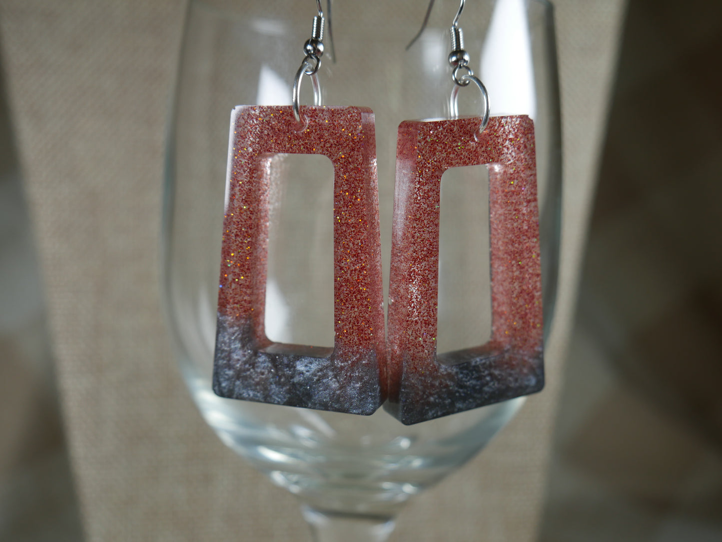 Resin Pink and Silver Colored Earrings