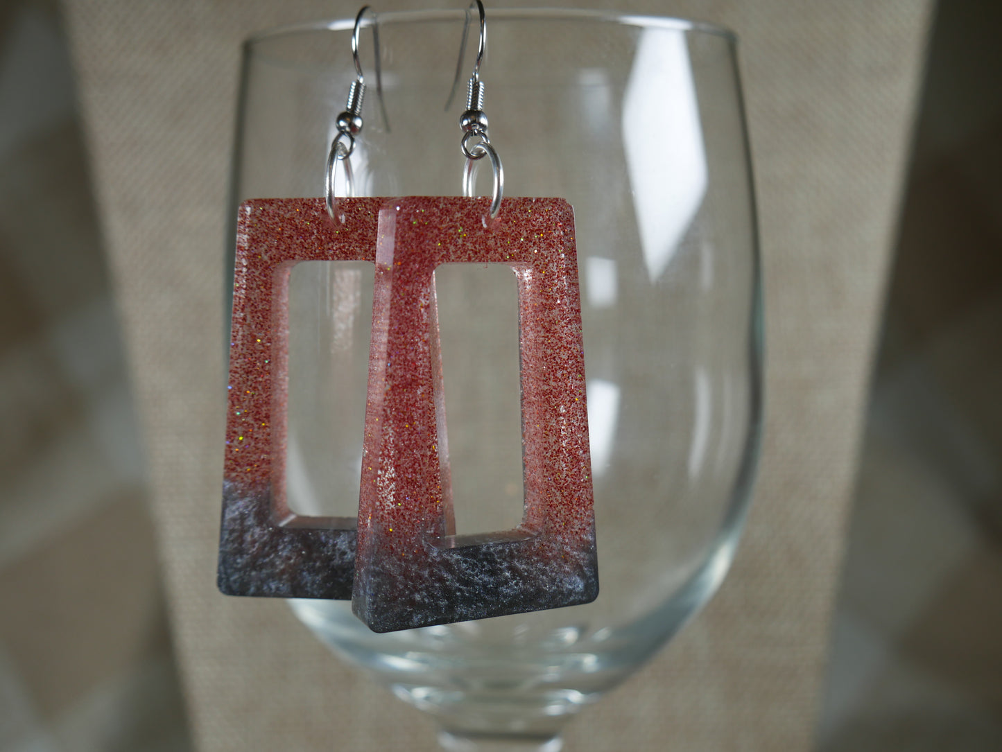 Resin Pink and Silver Colored Earrings