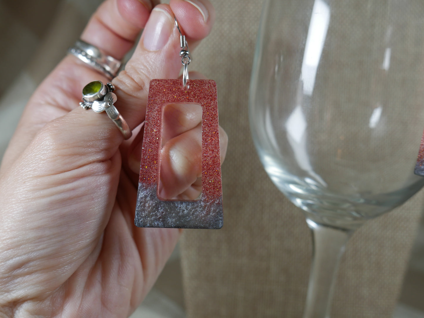 Resin Pink and Silver Colored Earrings