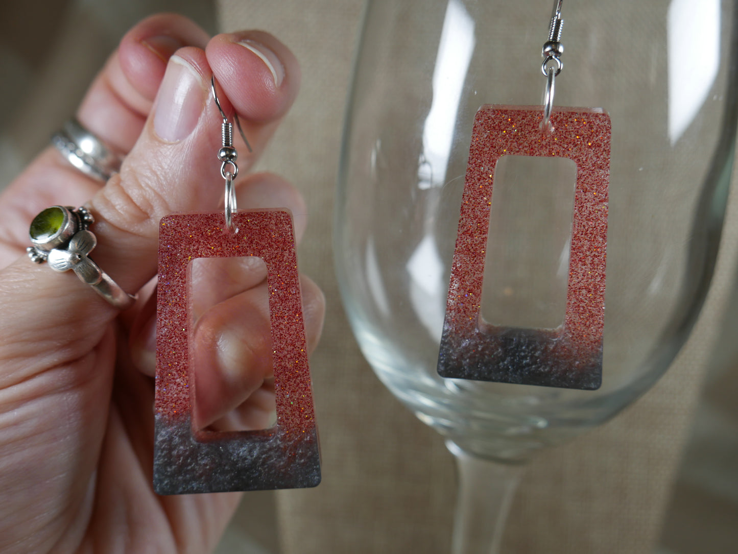 Resin Pink and Silver Colored Earrings