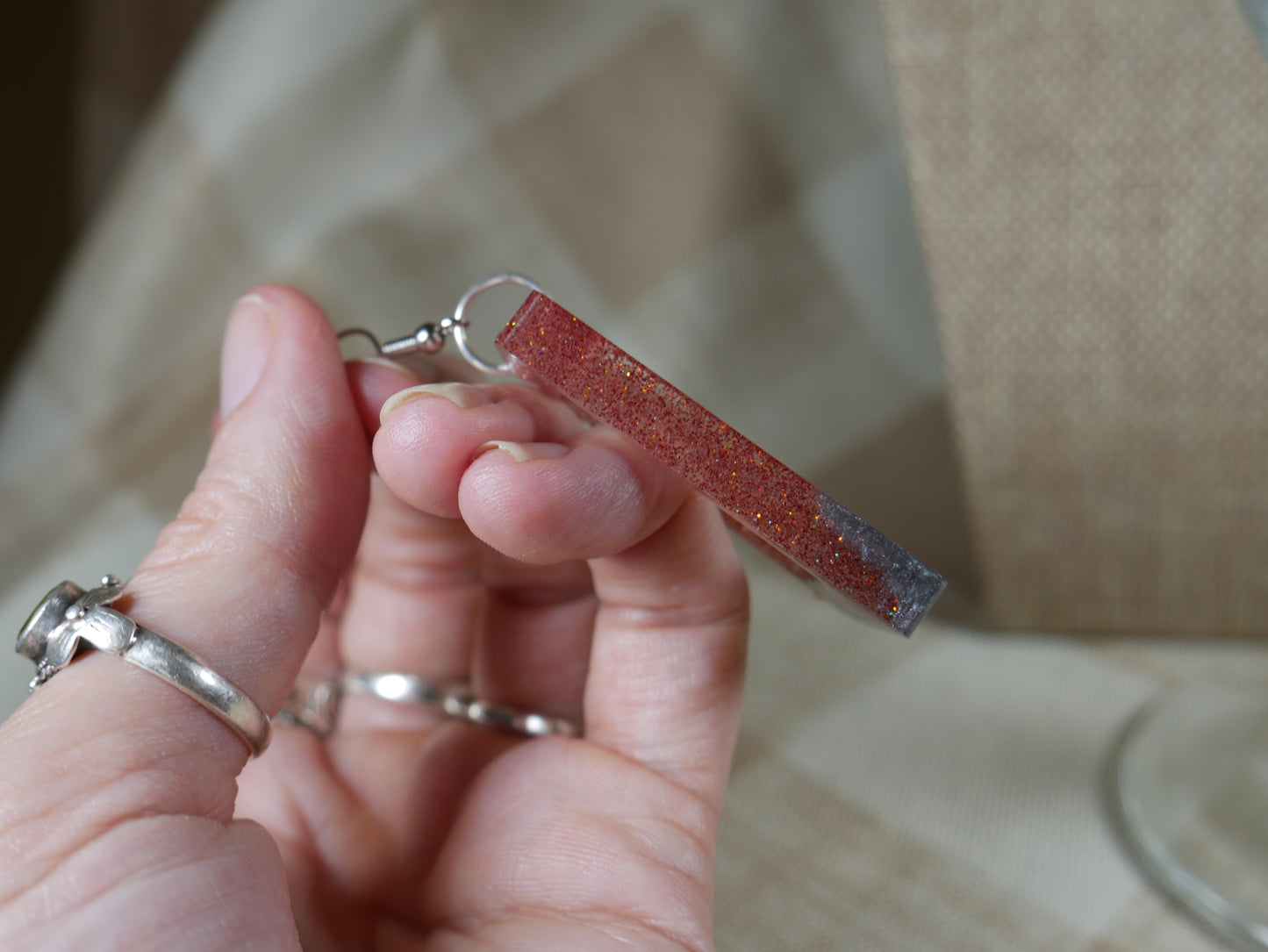 Resin Pink and Silver Colored Earrings