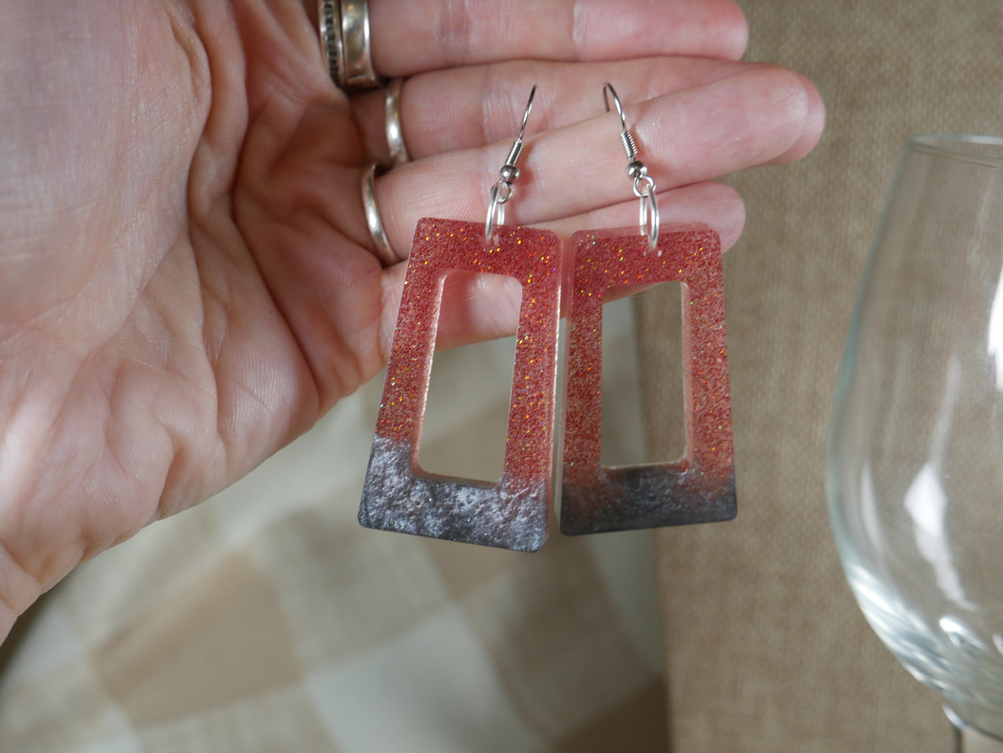 Resin Pink and Silver Colored Earrings