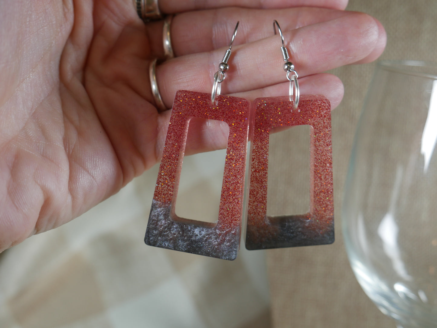 Resin Pink and Silver Colored Earrings