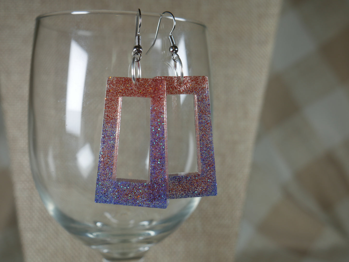 Resin Pink and Blue Glittery Earrings