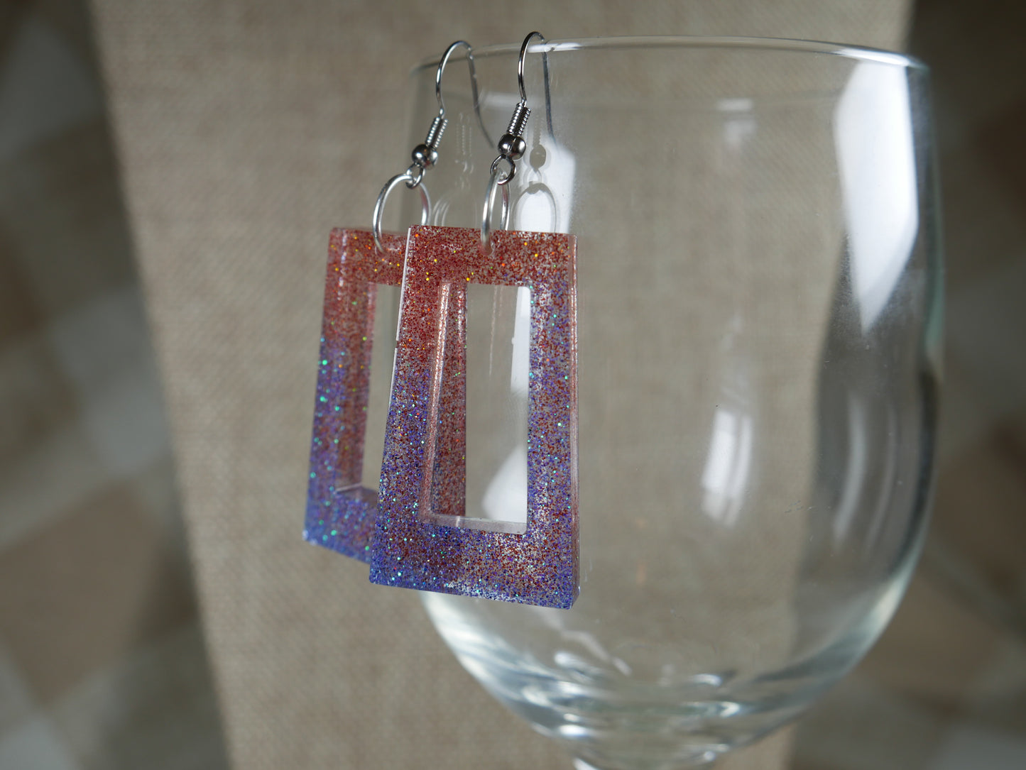 Resin Pink and Blue Glittery Earrings