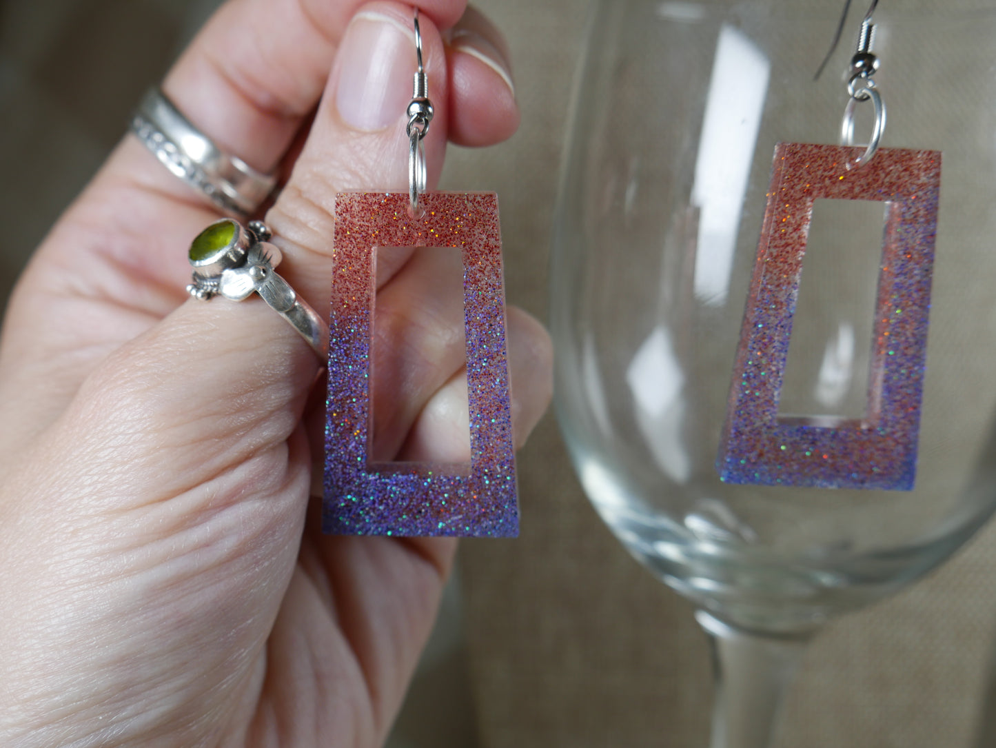 Resin Pink and Blue Glittery Earrings