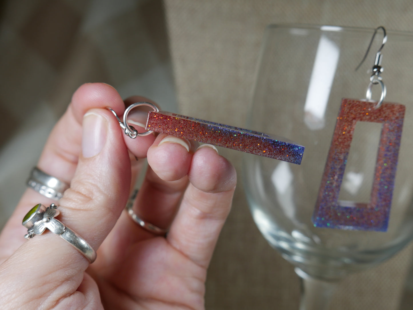 Resin Pink and Blue Glittery Earrings