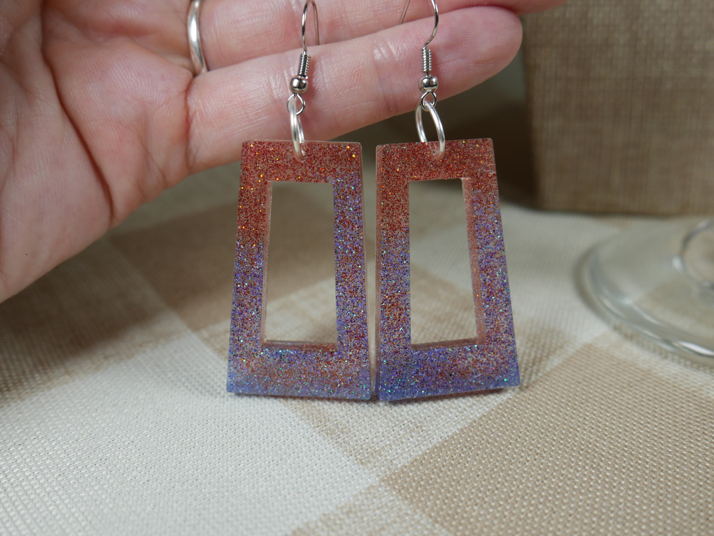 Resin Pink and Blue Glittery Earrings