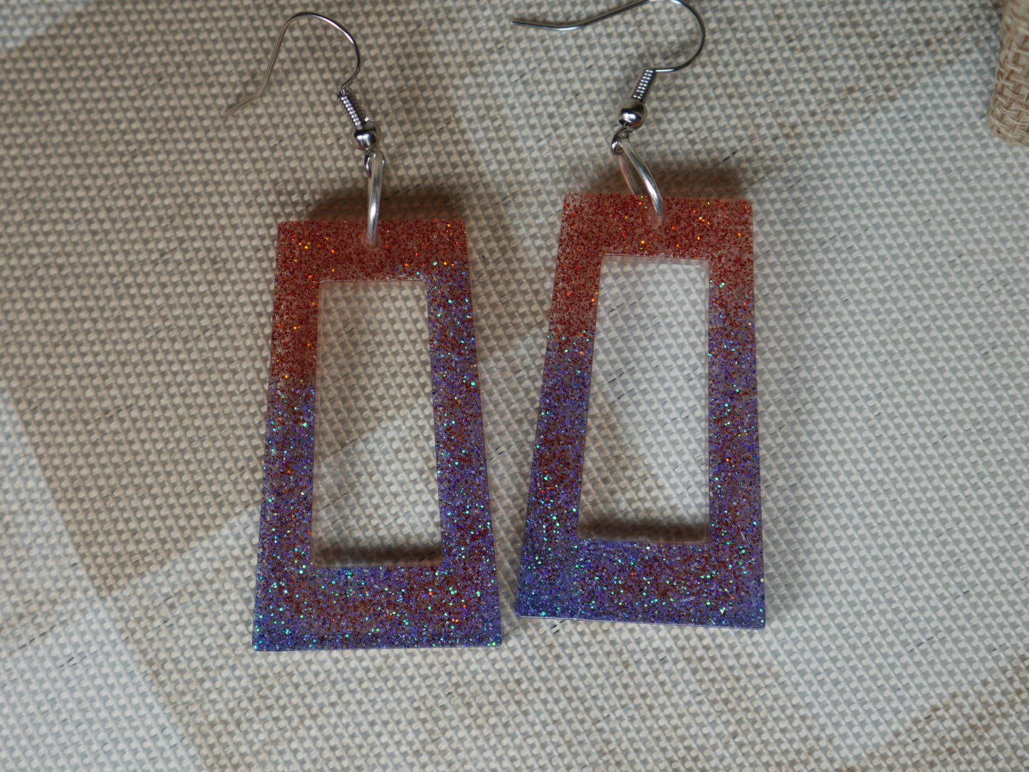 Resin Pink and Blue Glittery Earrings