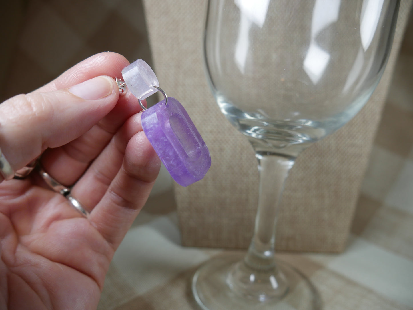 Resin Purple and White Square Earrings