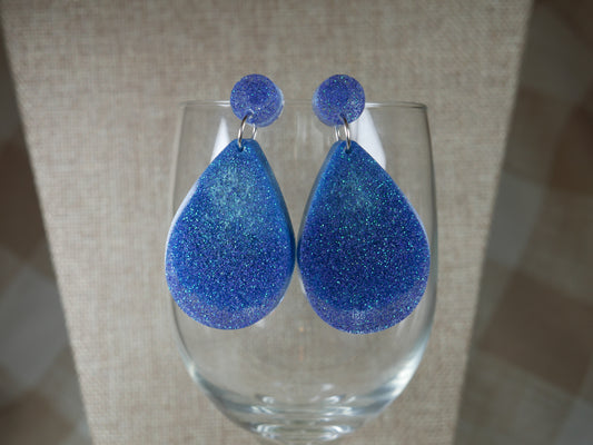 Resin Sparkly Blue Teardrop Shaped Earrings