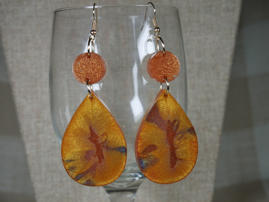 Resin Copper, Gray and Gold Colored Teardrop Shaped Earrings