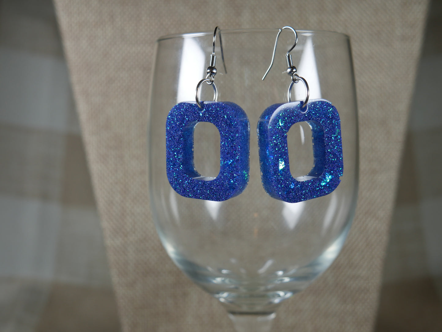 Resin Sparkly Blue Square Earrings