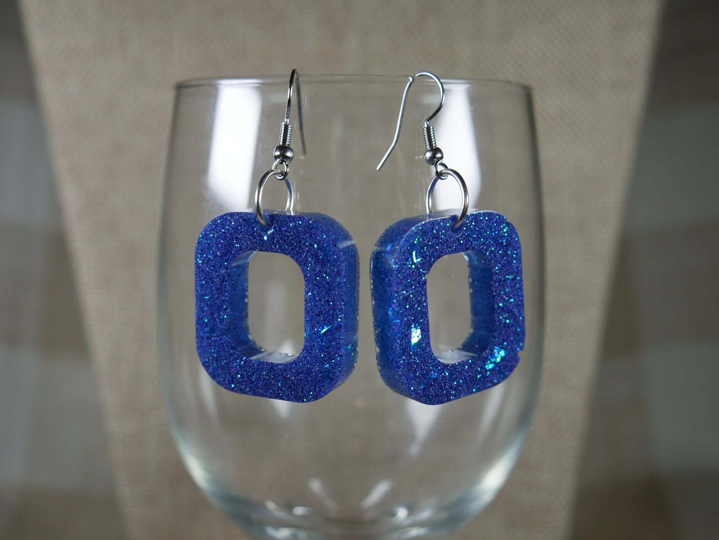 Resin Sparkly Blue Square Earrings