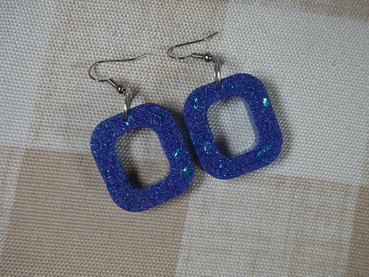 Resin Sparkly Blue Square Earrings