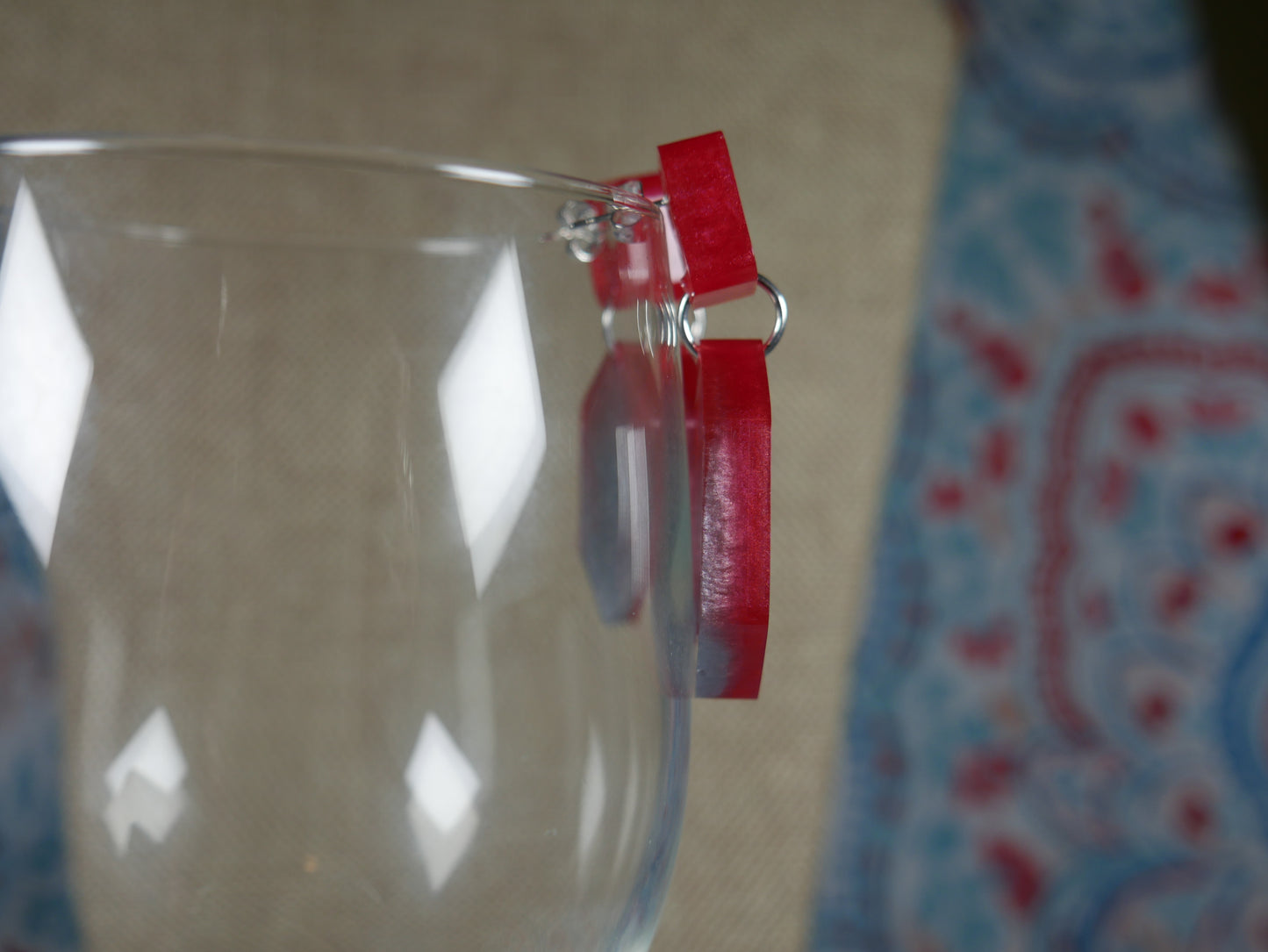 Resin Red and Silver Geometric Earrings