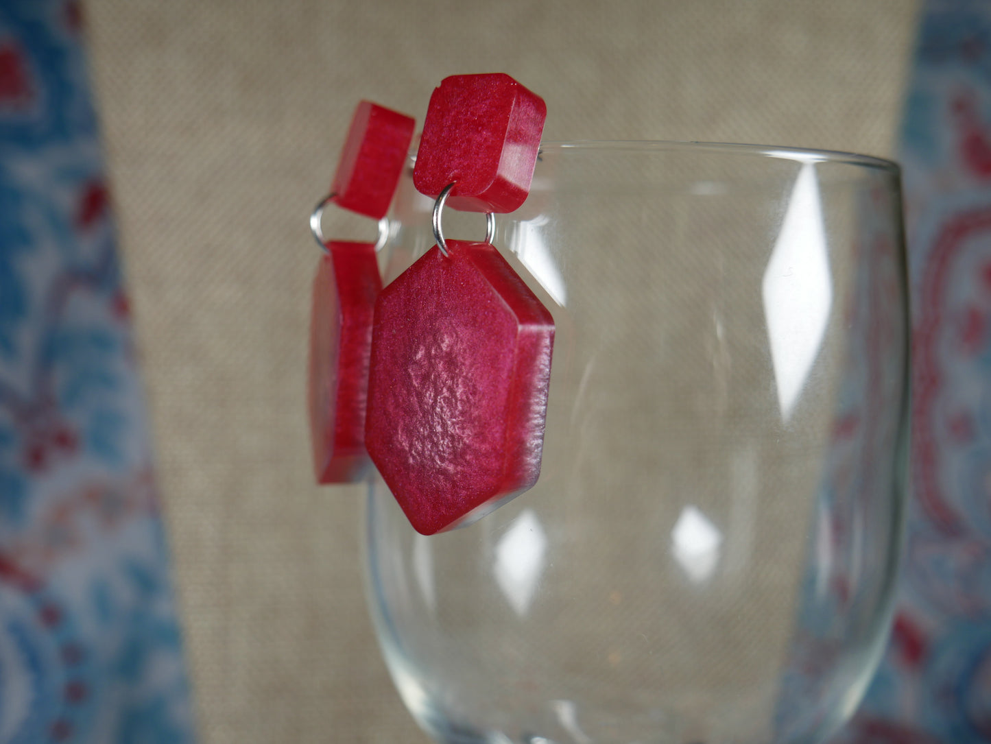 Resin Red and Silver Geometric Earrings