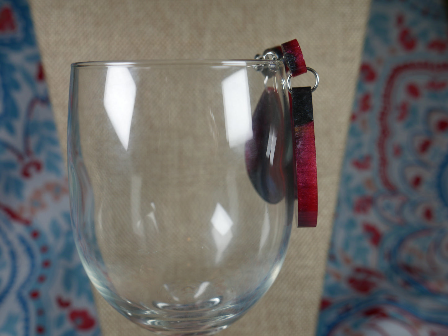 Resin Cranberry Red and Silver/Black Teardrop Shaped Earrings