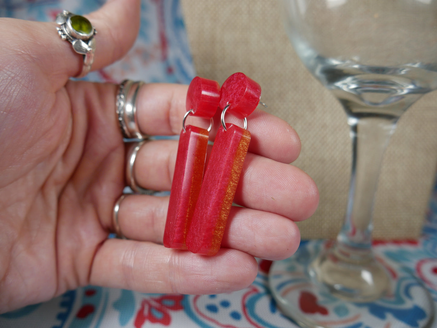 Resin Red and Copper Colored Earrings