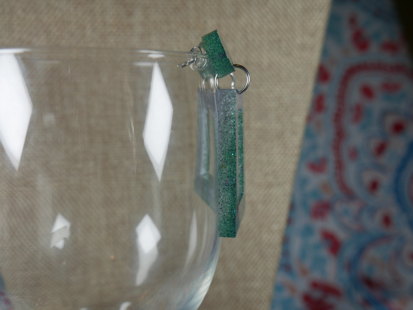 Resin Green and Silver Rectangular Earrings